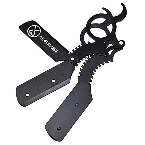 Pro Finger Insert Handle German Made Barber Straight Edge Shaving Razor Black (Dragon) with Shark Double Edge Razor Blades