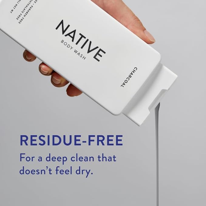 Native Body Wash Contains Naturally Derived Ingredients | For Women & Men, Sulfate, Dye, & Paraben Free Leaving Skin Soft and Hydrated | Charcoal 18 oz