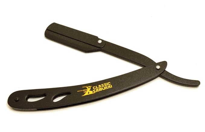 CS-102 Stainless Steel Professional Barber Straight Edge Shavette Cut Throat Razor (Matte Black + 100 Lord Blades)