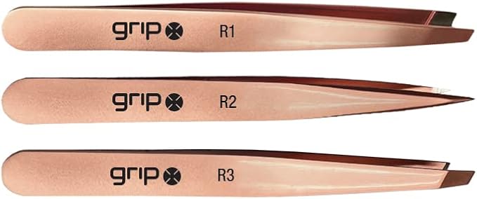 Grip Tweezer Slanted Tip Rose Gold R1 – Precision Stainless Steel Tweezers for Eyebrow Shaping & Facial Hair Removal – Salon-Quality Rose Gold Finish with Slanted Tip