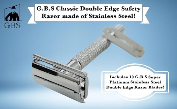 G.B.S Safety Razor With 10 pack of blades Butterfly Stainless Steel Double Edge Razor