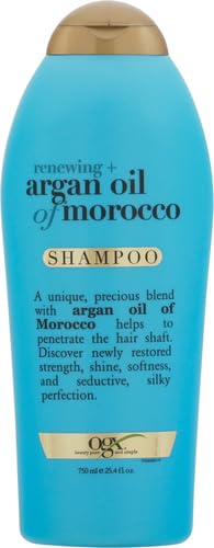 OGX Renewing + Argan Oil of Morocco Hydrating Hair Shampoo, Cold-Pressed to Help Moisturize, Soften & Strengthen Hair, Paraben-Free with Sulfate-Free Surfactants, 25.4 fl oz (Pack of 2)