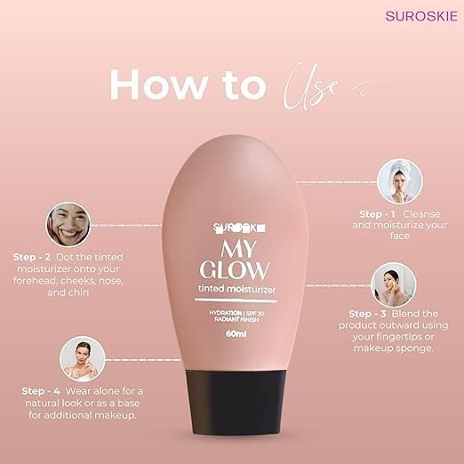My Glow Tinted Sunscreen SPF 30 Moisturizer 60 ml Medium Shade | Natural Glowy Finish | Intense Hydration & UVA/UVB Protection | Sweat resistant | Niacinamide Cream For Men & Women