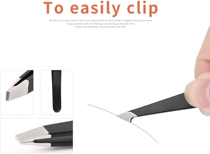 Eyebrow Tweezer Set for Women & Men - Professional Slant and Pointed Tweezers Set with Case - Precision Tweezers Kit for Facial Hair, Splinter and Ingrown Hair Removal (Black 4 piece)