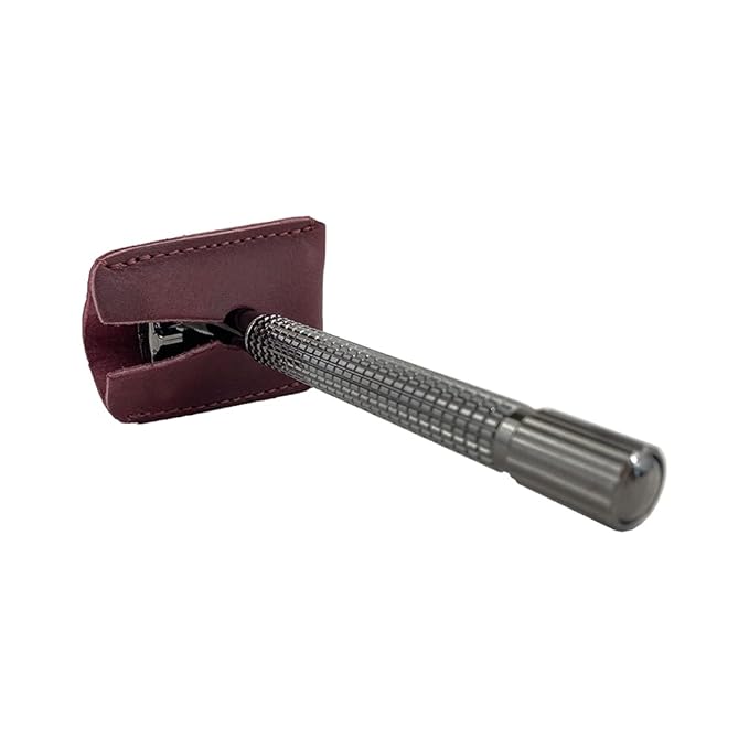 Hide & Drink, Leather Double Edge Safety Razor Head Protective Sheath, Shaving Travel Cover Handmade (Sangria)