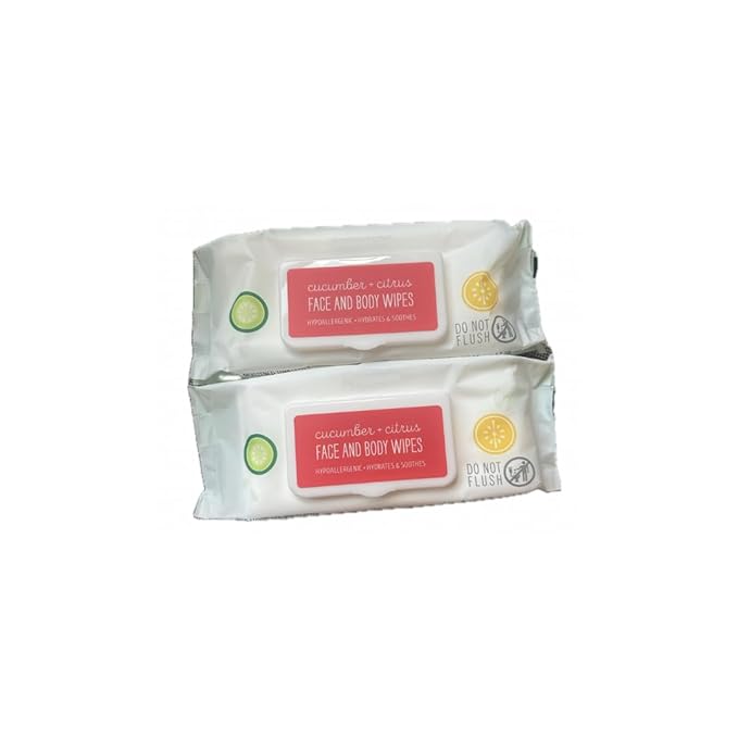 Generic Cucumber and Citrus Face and Body Wipes - 2 bags of 64 wipes