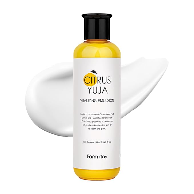 FARMSTAY Citrus Yuja Vitalizing Emulsion – Vitamin C Face Moisturizer for Dry & Sensitive Skin, Dark Spot Correcting, Deep Hydrating for Glowing Skin, Korean Skin care, for Women & Men, 9.46 fl. oz.