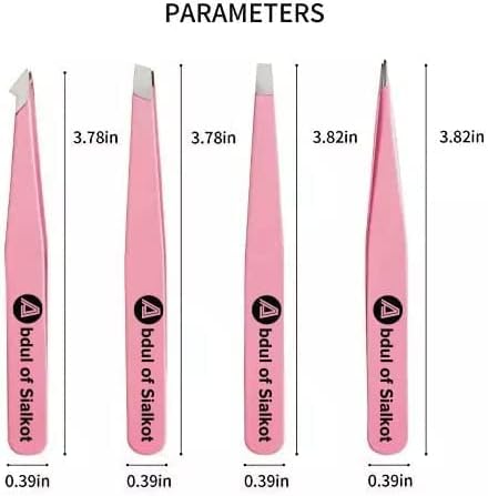 Eyebrow Tweezer Set for Women & Men - Professional Slant and Pointed Tweezer Set with Case - Precision Tweezer Kit for Facial Hair,Splinter and Ingrown Hair Removal (Pink 4 Piece)