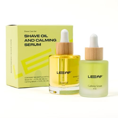 Leaf Shave | Leaf Care Set - Includes Shave Oil (1.7 fl oz) and Calming Serum (1 fl oz), Reusable Glass Bottles for Pre- and Post-Shave Skin Care