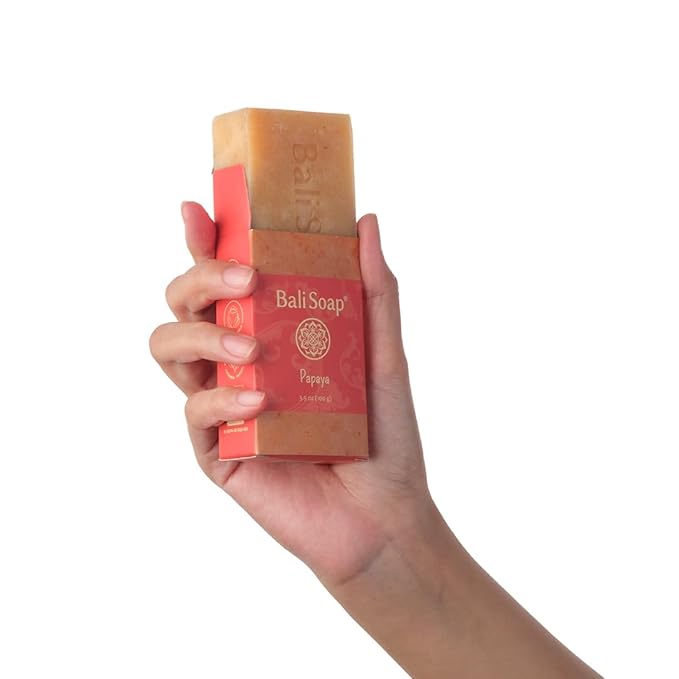 Bali Soap - Papaya Natural Soap Bar for Men & Women - Vegan, Handmade, Exfoliating, Moisturizing - 3 Pack, 3.5 Oz Each