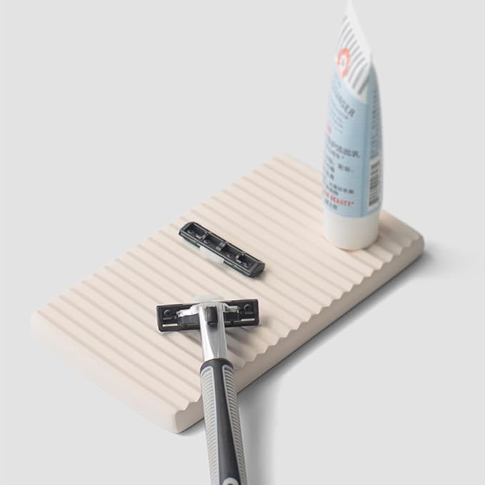 Diatomite Razor Holder for Shower,Water Absorption Fast Drying Natural Diatomite Tray for Razor Soap Shaving Cream Foam Bottle Face Wash (Beige)