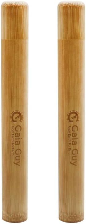 Gaia Guy Bamboo Toothbrush Travel Case 2 Pack - Portable Bamboo Toothbrush Holder Great For Plastic-Free Travel, Camping and Zero Waste Living
