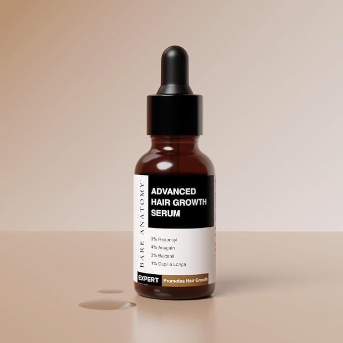 Bare Anatomy Advanced Hair Growth Serum| 3% Redensyl - 2x Better Results than Minoxidil | +4% Anagain + 3% Baicapil | Rosemary, Biotin | Hair growth & Hair fall control serum for Women Men | Pack of 3