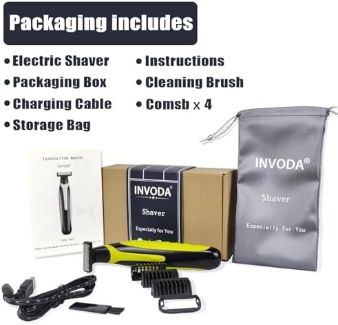 INVODA Electric Shaver for Men Rechargeable Wet Dry Razor with 3 Trimming Combs,1 Skin Guard – Waterproof Face & Body Trimmer for Travel