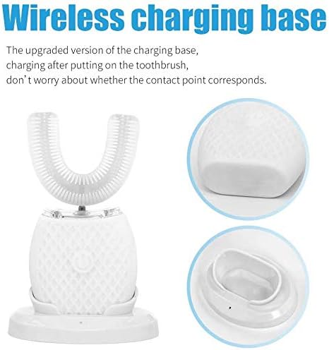 Ultrasonic U-Shaped Toothbrushes for Adults, 360 Electric Sonic Toothbrush with Automatic Timer, Wireless Charging Toothbrush Kit for Travel or Home (White, Medium)