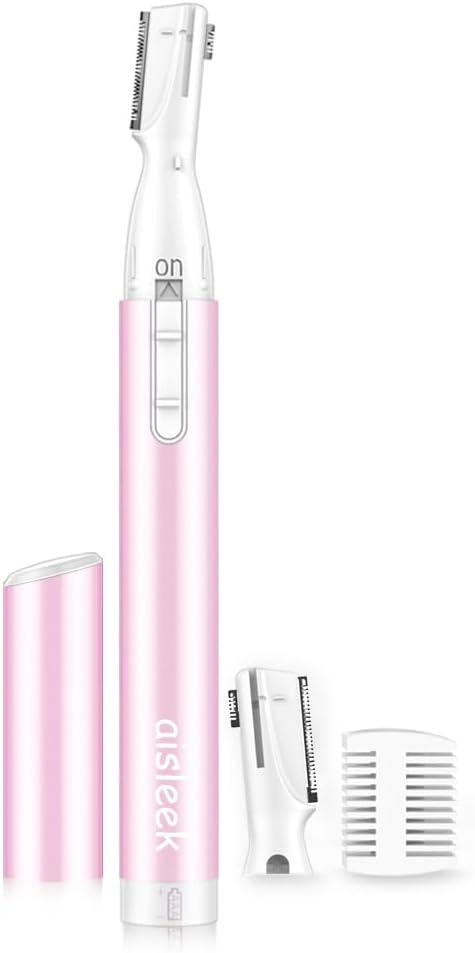 Eyebrow Trimmer, Facial Hair Trimmer Precision Detailer with Rinseable Blade, Battery Powered Double-Sided Eyebrow Razor with Comb, Compact Pen-Size Safe Painless Shaver for Chin Peach-Fuzz