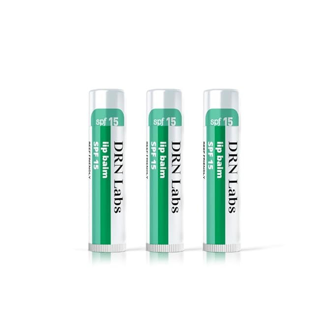 SPF 15 Mineral Sunscreen Lip Balm - Vegan and Cruelty Free Broad Spectrum UVA/UVB Lip Care - lemon and mint scent - for Hydration, Sun Protection by DRN Labs. 0.15 oz (0.15 oz, 3)