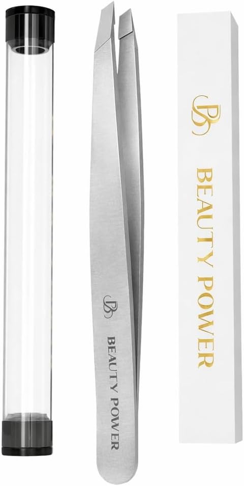Ultra-Precision Professional Slant Tweezers for Women Facial Hair - German Stainless Steel, Lightweight Black Tweezers for Women & Men, Ideal for Eyebrow & Facial Grooming (Matte Gray)