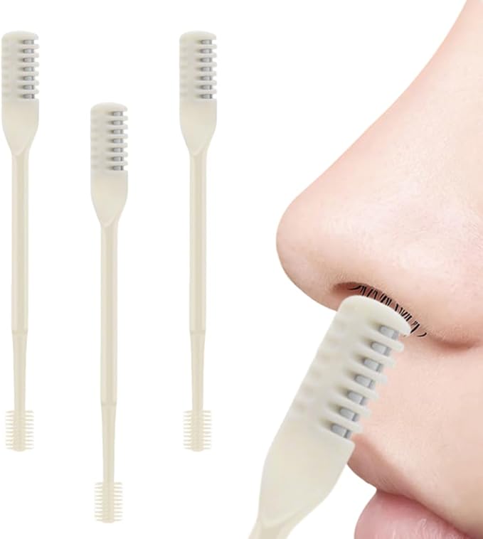 2-in-1 Nasal Hair Cutter, 2026 Upgrade Double Sided Nose Knife, 360° Nostril Hair Remover Tool, Portable Nose Hair Trimmer for Men Women (Beige*3)