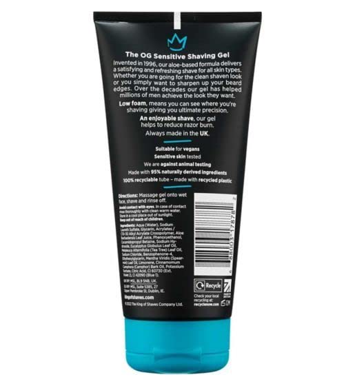 King of Shaves Sensitive Shaving Gel, Low Foam for a Refreshing and Precise Shave, Shaving Gel For Men 4 x 5.92 fl oz