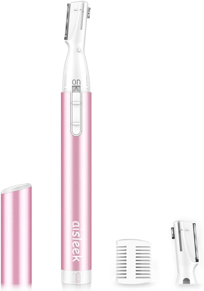 Eyebrow Trimmer, Facial Hair Trimmer Precision Detailer with Rinseable Blade, Battery Powered Double-Sided Eyebrow Razor with Comb, Compact Pen-Size Safe Painless Shaver for Chin Peach-Fuzz
