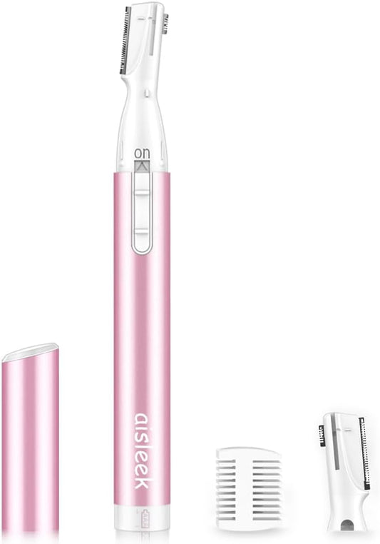 Eyebrow Trimmer, Facial Hair Trimmer Precision Detailer with Rinseable Blade, Battery Powered Double-Sided Eyebrow Razor with Comb, Compact Pen-Size Safe Painless Shaver for Chin Peach-Fuzz