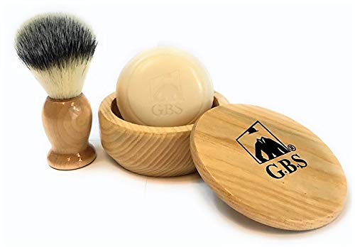 G.B.S Men's Wet Shaving Kit Pure Synthetic Hair Bristle Shave Brush, Beech Wood Shave Soap Bowl Cup with Lid Cover, Shave Ready Straight Razor with Razor stand and Natural Shaving Soap