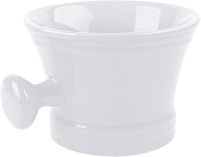 Linkidea Ceramic Shaving Mug with Knob Handle, Deep Lathering Bowl for Men, Wet Shaving Cup Compatible with Shaving Brushes, Razor Soap & Cream Holder, Grooming Accessory (White)