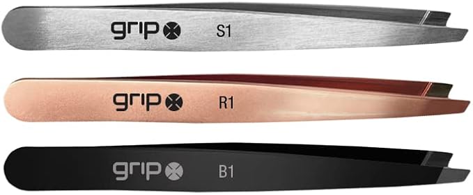 Grip Tweezer Slanted Tip Rose Gold R1 – Precision Stainless Steel Tweezers for Eyebrow Shaping & Facial Hair Removal – Salon-Quality Rose Gold Finish with Slanted Tip