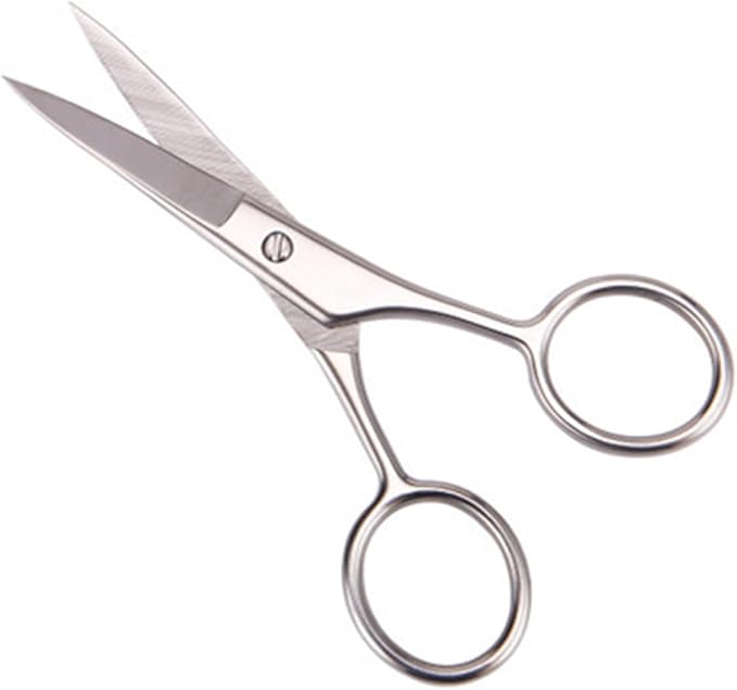 2 Pcs Stainless Steel Mustache Scissors and Beard Shears Precision Trimming Grooming Tool for Men Home and Barbershop Use Silver