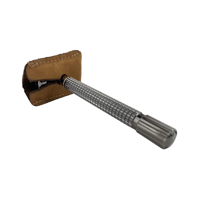 Hide & Drink, Leather Double Edge Safety Razor Head Protective Sheath, Shaving Travel Cover Handmade (Old Tobacco)