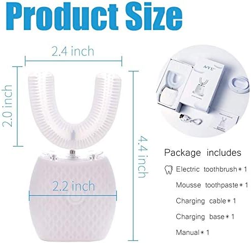 Maybuy Ultrasonic Automatic Toothbrush, Ultrasonic U-Shaped Toothbrushes for Adult, 360° Electric Sonic Tooth Brush with Automatic Timer, Wireless Charging Teethbrush Kit for Travel Or Home (White)