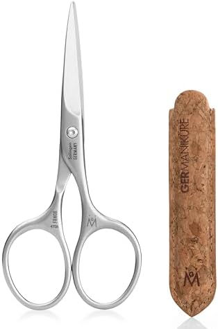 GERMANIKURE Beard and Mustache Scissors - FINOX Stainless Steel Professional Manicure Tools in Corj Case - Ethically Made in Solingen Germany - 4706