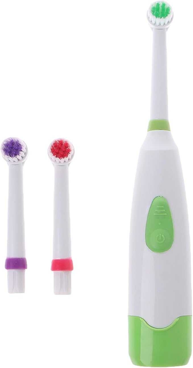 Waterproof Rotating Electric Toothbrush with 3 Brush for Head, Green
