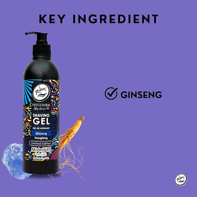 Rolda Midnight Ginseng Shaving Gel For Sensitive Skin - Clear Non-Foaming Shaving Gel for Men - No Bump Shave Gel, Mess-free Application, Anti-Aging, Fight Razor Burn, Smooth Shaves, 17.6oz