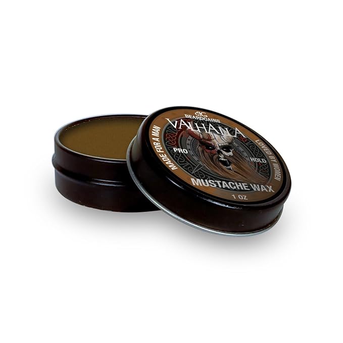 Beard Gains Strong Competition Pro Hold Mustache Wax 1oz - Style, Mold, and Tame Moustache - Organic and Natural (Valhalla Brown)