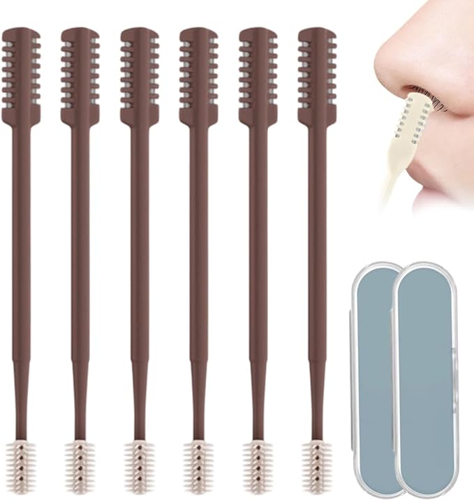 2-in-1 Nose Hair Trimmer for Daily Use,2026 Manual 360° Rotating Nostril Hair Removal Tool Double Sided Blade Travel Size,Nasal Hair Cutter for Women Men (Coffee, 6 Pcs)
