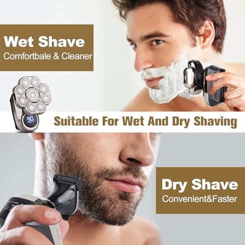 9D Head Shavers for Bald Men, Electric Shaver for Men,6 in 1 Mens Grooming Kit with Nose Hair Trimmer, Beard Trimmer,Waterproof Wet/Dry Rotary Shaver,Gift for Father, Husband, Boyfriend