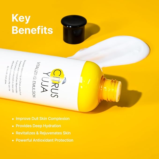 FARMSTAY Citrus Yuja Vitalizing Emulsion – Vitamin C Face Moisturizer for Dry & Sensitive Skin, Dark Spot Correcting, Deep Hydrating for Glowing Skin, Korean Skin care, for Women & Men, 9.46 fl. oz.