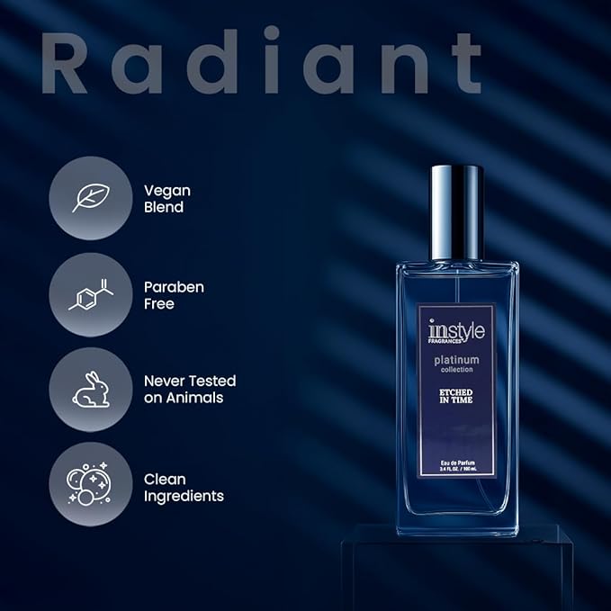 Instyle Fragrances Platinum Collection Etched in Time, Inspired by MFK’s Bacarat Roug.e 540, Premium Unisex Eau de Parfum, CLEAN, Vegan, Paraben-Free, Never Tested on Animals, 3.4 Fluid Ounces