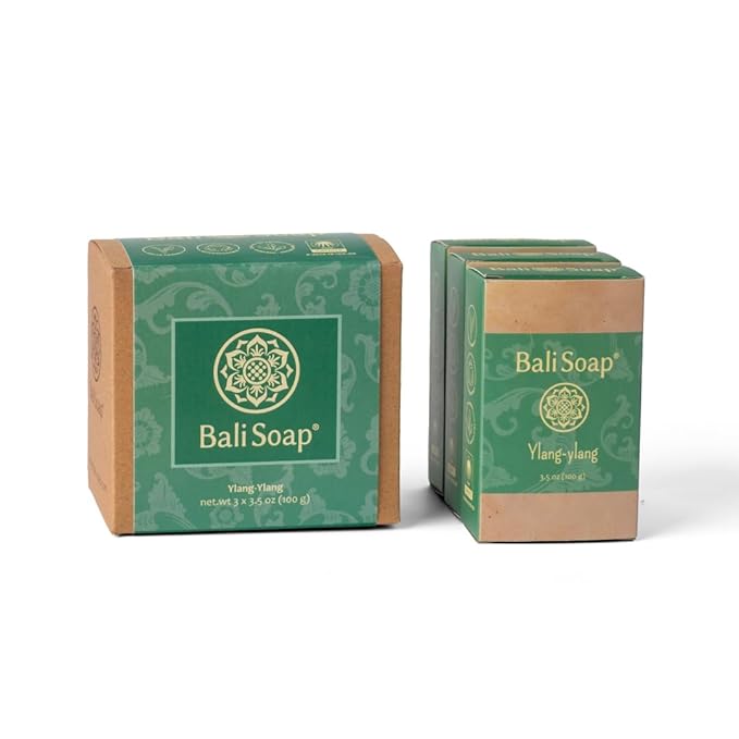 Bali Soap Ylang Ylang Natural Soap Bar for Men & Women, Vegan Handmade Exfoliating Body & Face Wash, Cold Pressed 3 Pack 3.5 oz Each, Gift Set, Moisturizing