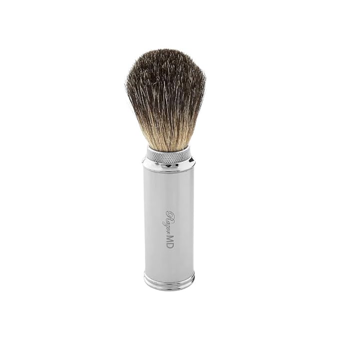 Razor MD 3-Piece Travel Shave Brush, Portable Badger Hair Shaving Brush for Men with Compact Case, Chrome