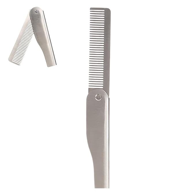 Stainless Steel Hair & Beard Comb - Stainless Steel Bread Mustache Comb, Multifunctional Pocket With Bottle In Keychain, Beard Care Mustache