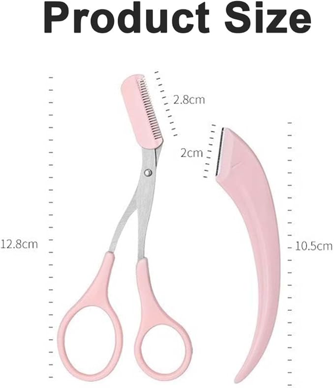 2-Pack Eyebrow Razor Set for Women and Men Professional Eyebrow Scissors with Comb, Pink, Stainless Steel Detachable Design for Easy Cleaning