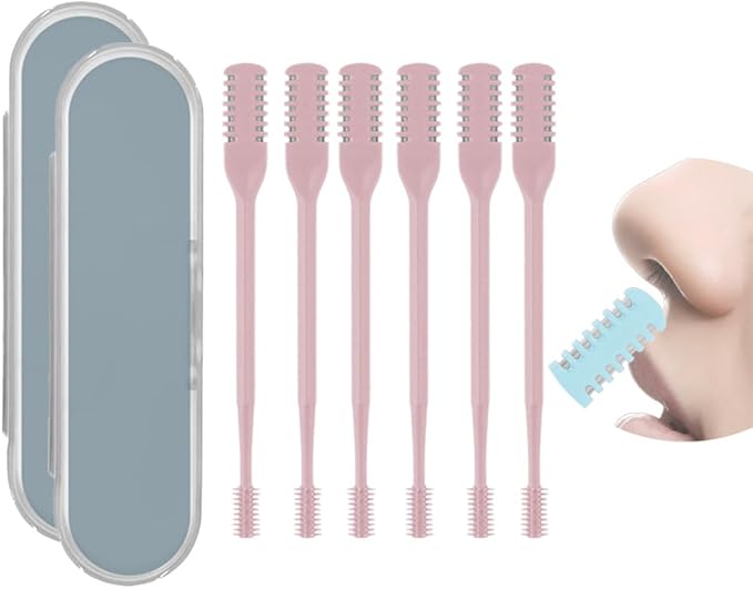 2 in 1 Nasal Hair Cutter, Double Sided Nose Hair Trimmer for Men Women, 360° Rotating Nose Hair Knife with Ear Picker, for Home Travel Essentials (Pink, 6pcs)