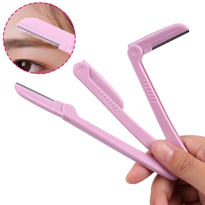 AKOAK 3 Pcs Folding Eyebrow Blade Portable Stainless Steel Mesh Beginners Protective Shaving Precision Razor, Eyebrow Trimmer for Both Men and Women