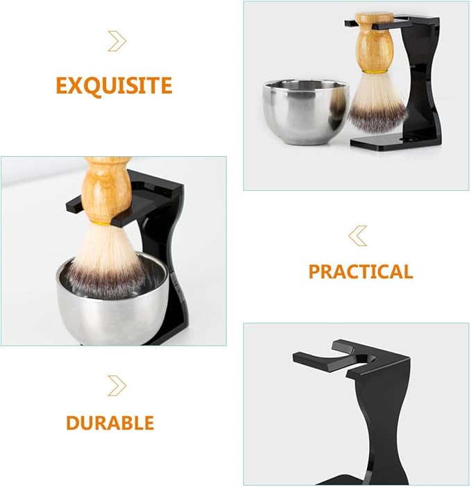 Shaving Brush Stand and Holder 2pcs Set Black Beard Brush Rack for Men Razor Display Holder Suitable for Wet Shaving and Bathroom Storage