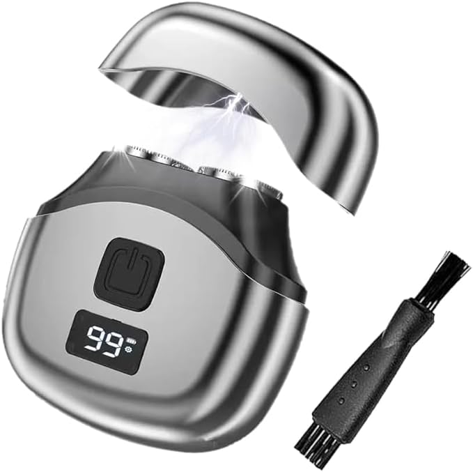 Electric Razor for Men Mini, Pocket Size Electric Shaver with Type-C Fast Charging, Double Track Blade, Washable Cutter Head, LED Battery Display, Black
