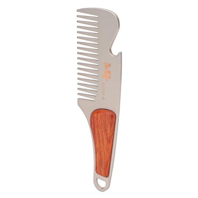 Men Beard Comb Multipurpose Stainless Steel Teeth Sandalwood Pocket Moustache Comb for Home Hair Salon