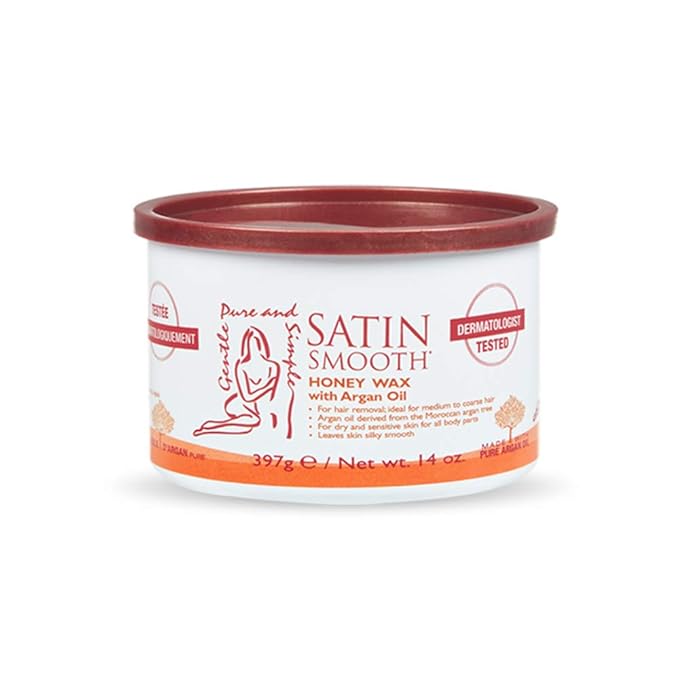 Satin Smooth Honey Hair Removal Wax with Argan Oil, for Medium to Coarse Hair, Full Body Waxing, Ideal for Sensitive Skin, 14oz